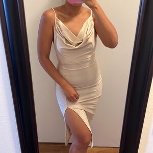 ⚫️  RUDA draped cowl loose neck open back dress nude​​